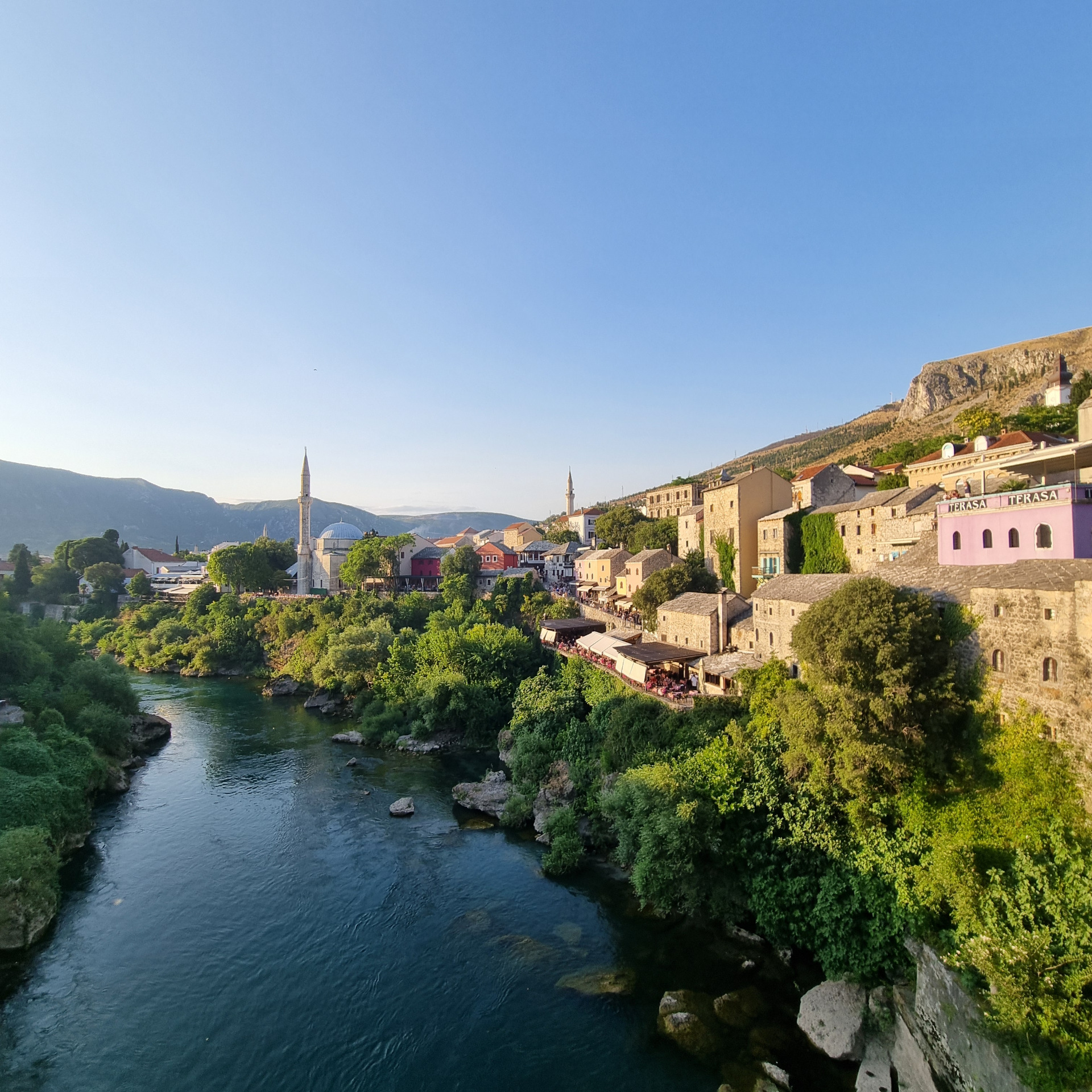 View on Mostar old town from old bridge
